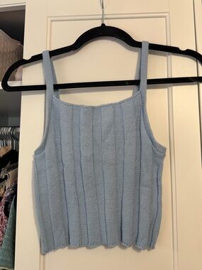 Audrey 3+1 Pale Blue Ribbed Knit Tank